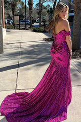 Dark Green Off Shoulder Mermaid Prom Dress with Slit