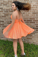 Sparkly Orange Sequins A-Line Short Homecoming Dress with Pockets