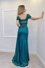 Off-the-Shoulder Evening Dress with Appliques