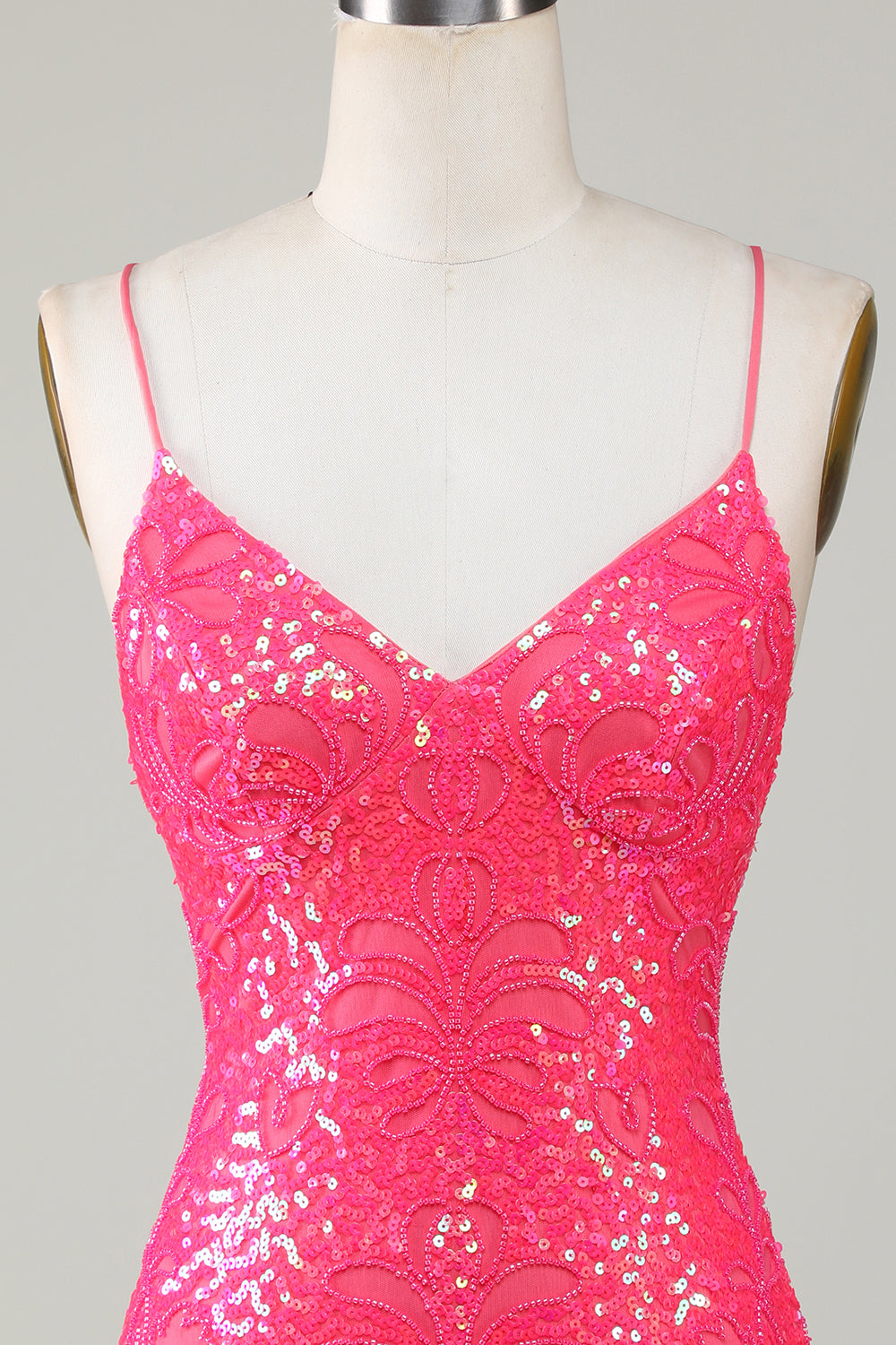 Sparkly Fuchsia Lace-Up Back Tight Short Homecoming Dress with Beading