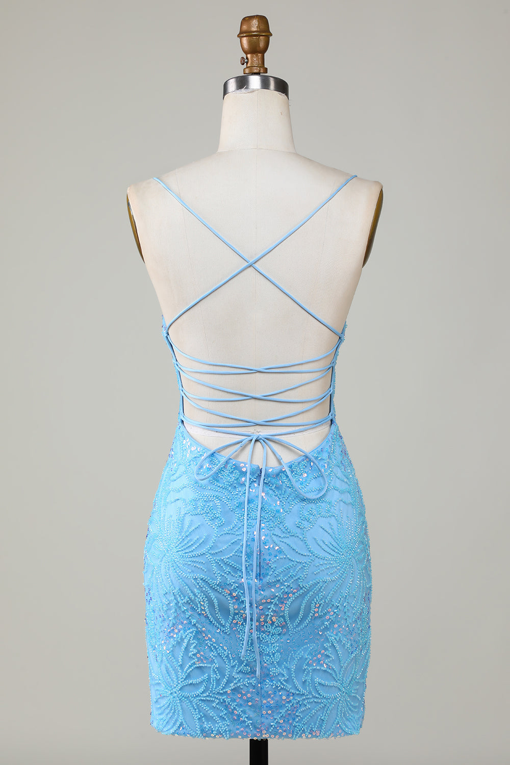 Sparkly Blue Beaded Tight Short Homecoming Dress