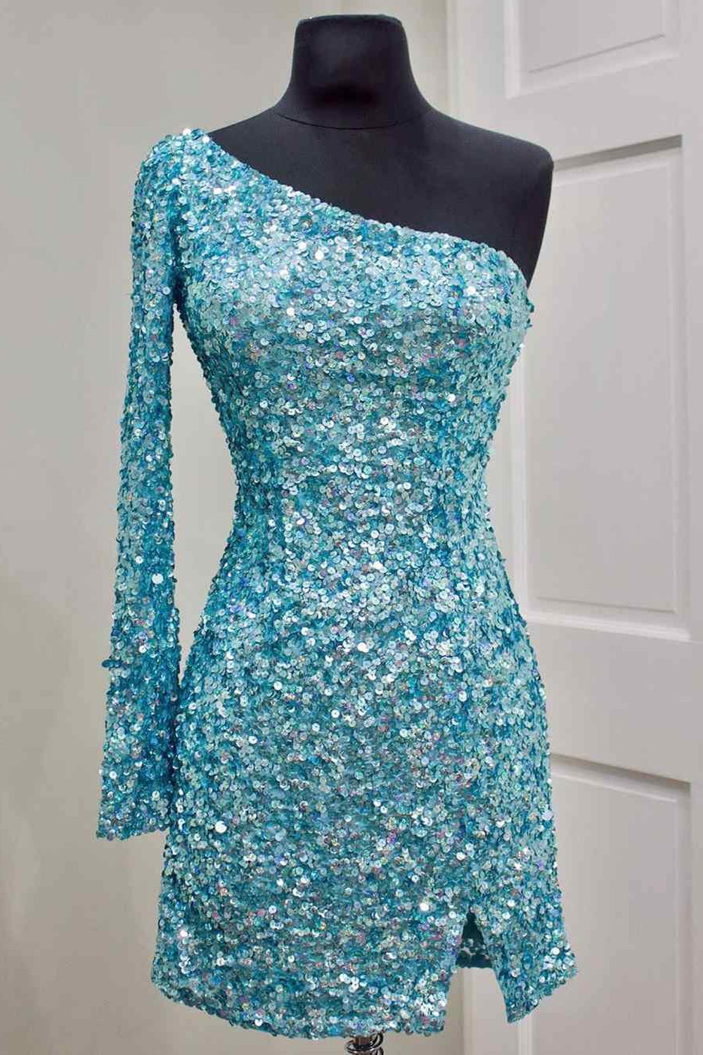 One Shoulder Glitter Sequins Homecoming Dress