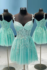 Mint Backless Short Homecoming Dress with Appliques