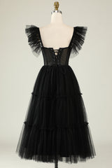 Black Corset Ruffled Tulle Homecoming Prom Dress