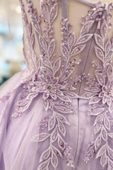 Purple Corset A-Line Tulle Short Flower Homecoming Dress with Lace