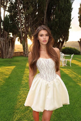 A Line Homecoming Dress Cap Sleeve Strapless Satin Short Cocktail Dress With Lace Appliques