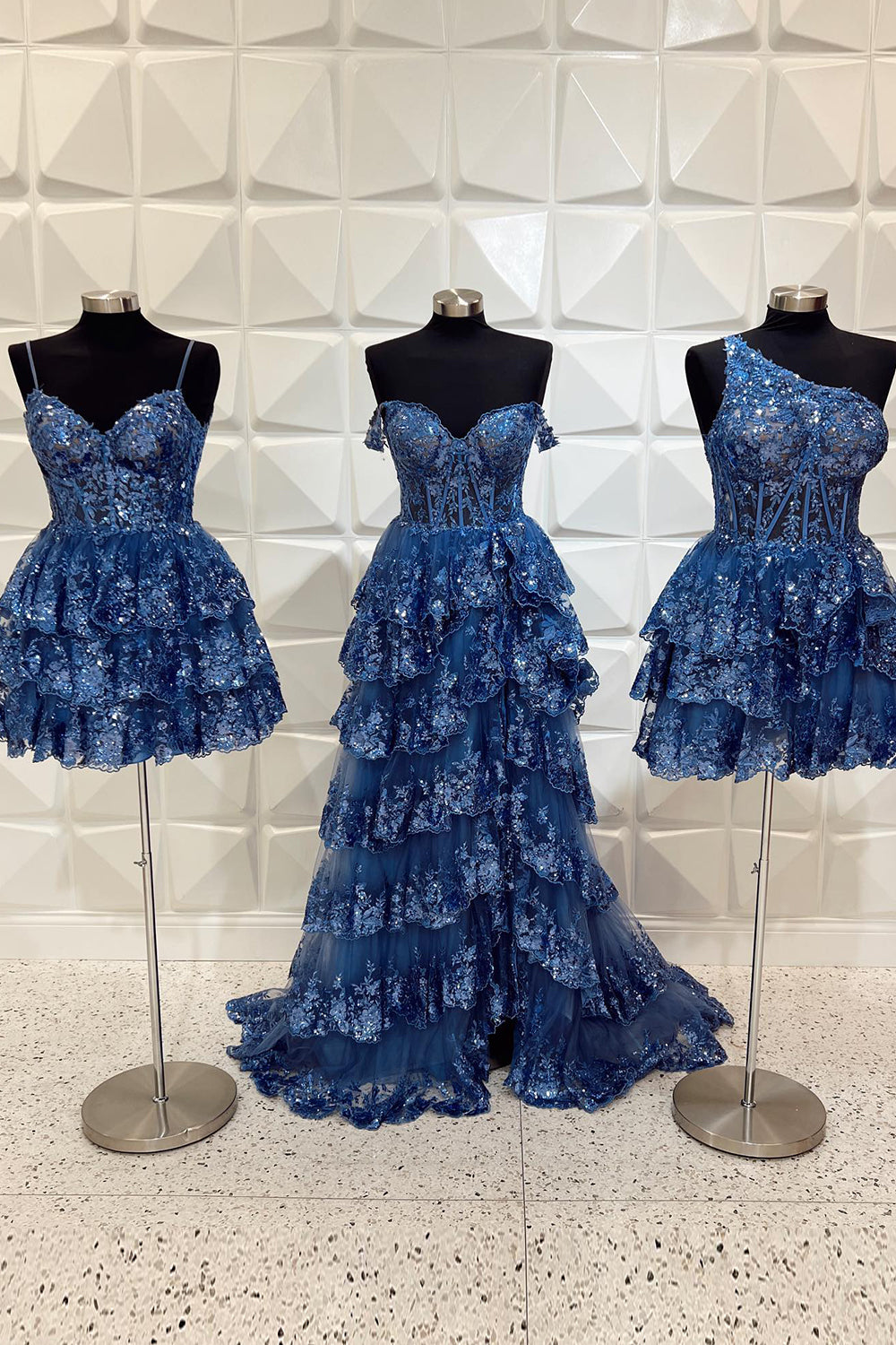 Sparkly Blue Corset Spaghetti Straps A Line Lace Short Homecoming Dress