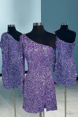 Blue Sequins Homecoming Dress with Sleeves