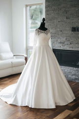 A-Line Wedding Dress with Long Lace Sleeves and Illusion Neckline
