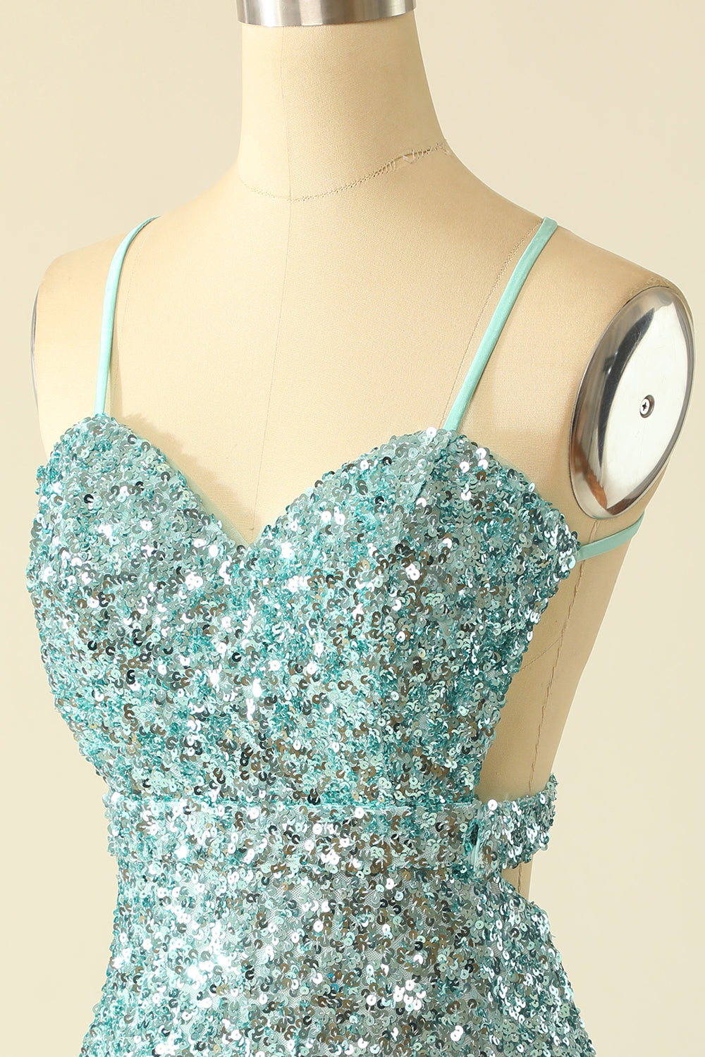 Green Open Back Sequin Glitter Homecoming Dress