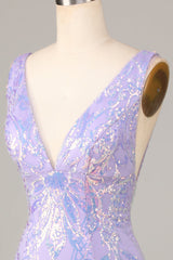 Sparkly Lilac Sequins Tight Short Homecoming Dress