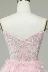 Pink Corset A-Line Short Homecoming Dress with Lace