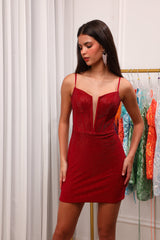 Glitter Red Corset Beaded Tight Short Homecoming Dress