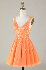 Sparkly Orange A Line Glitter Homecoming Dress with Sequins