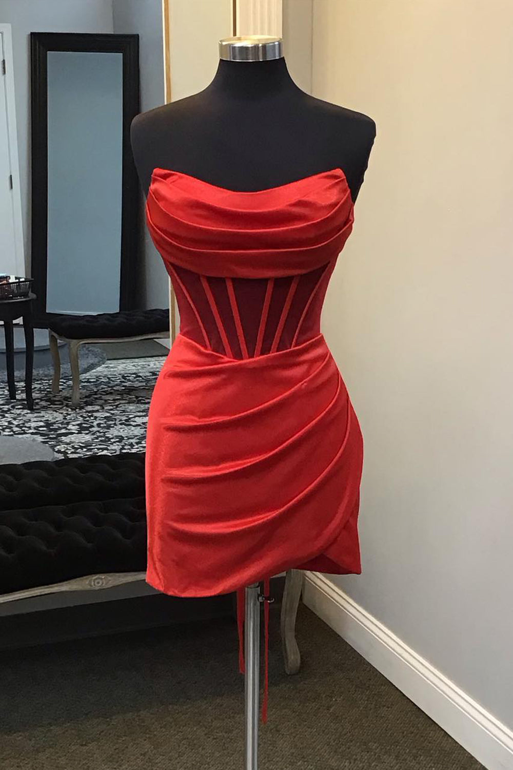 Red Corset Asymmetrical Tight Short Homecoming Dress