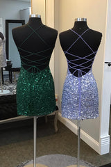 Sparkly Dark Green Sequin Tight Homecoming Dress with Fringes