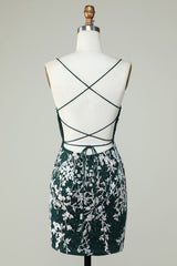 Dark Green Spaghetti Straps Bodycon Homecoming Dress With Appliques