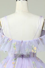 Lavender Off the Shoulder Corset Homecoming Dress with Ruffles