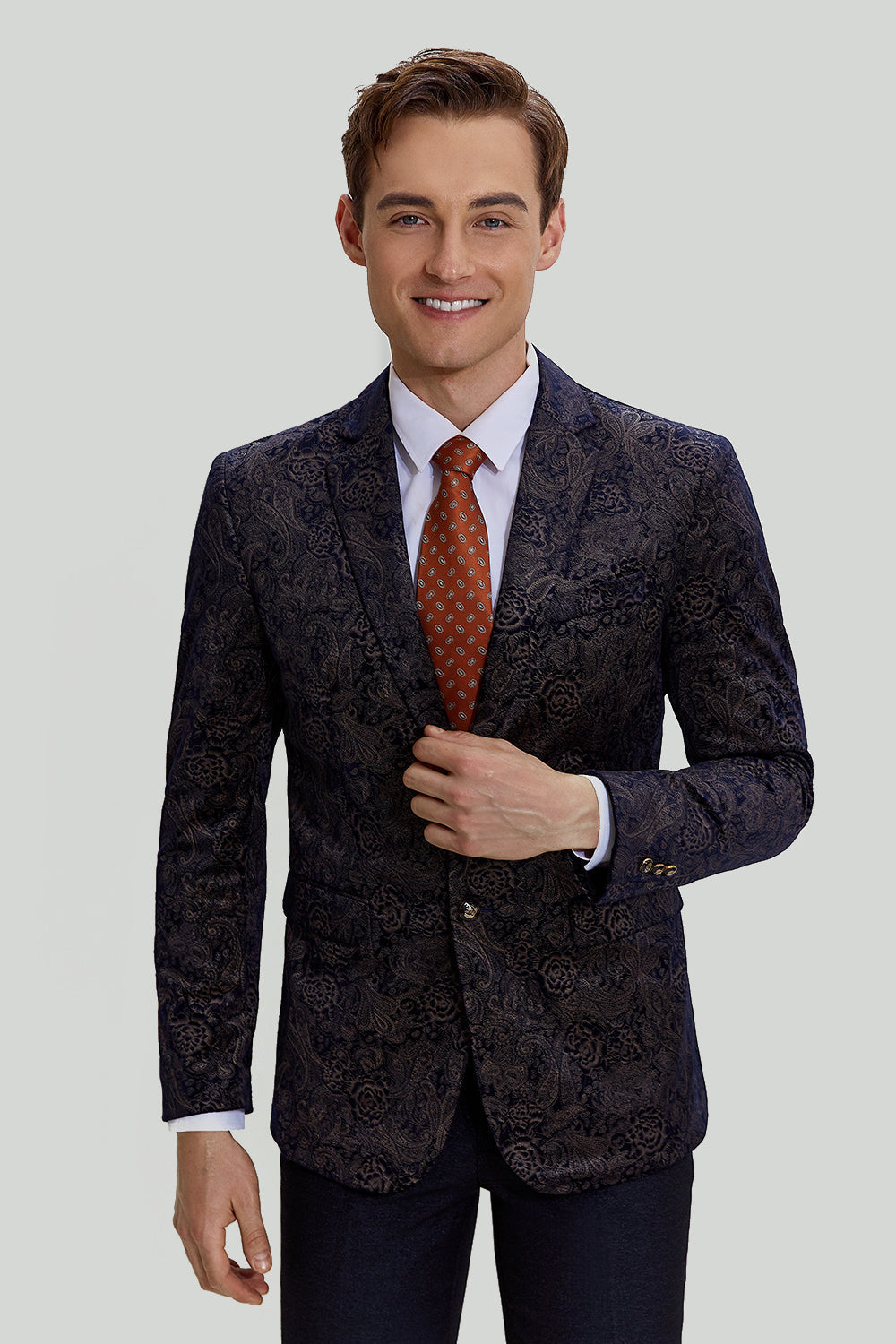 Timeless Jacquard Satin Notched Lapel Men's Black Blazer