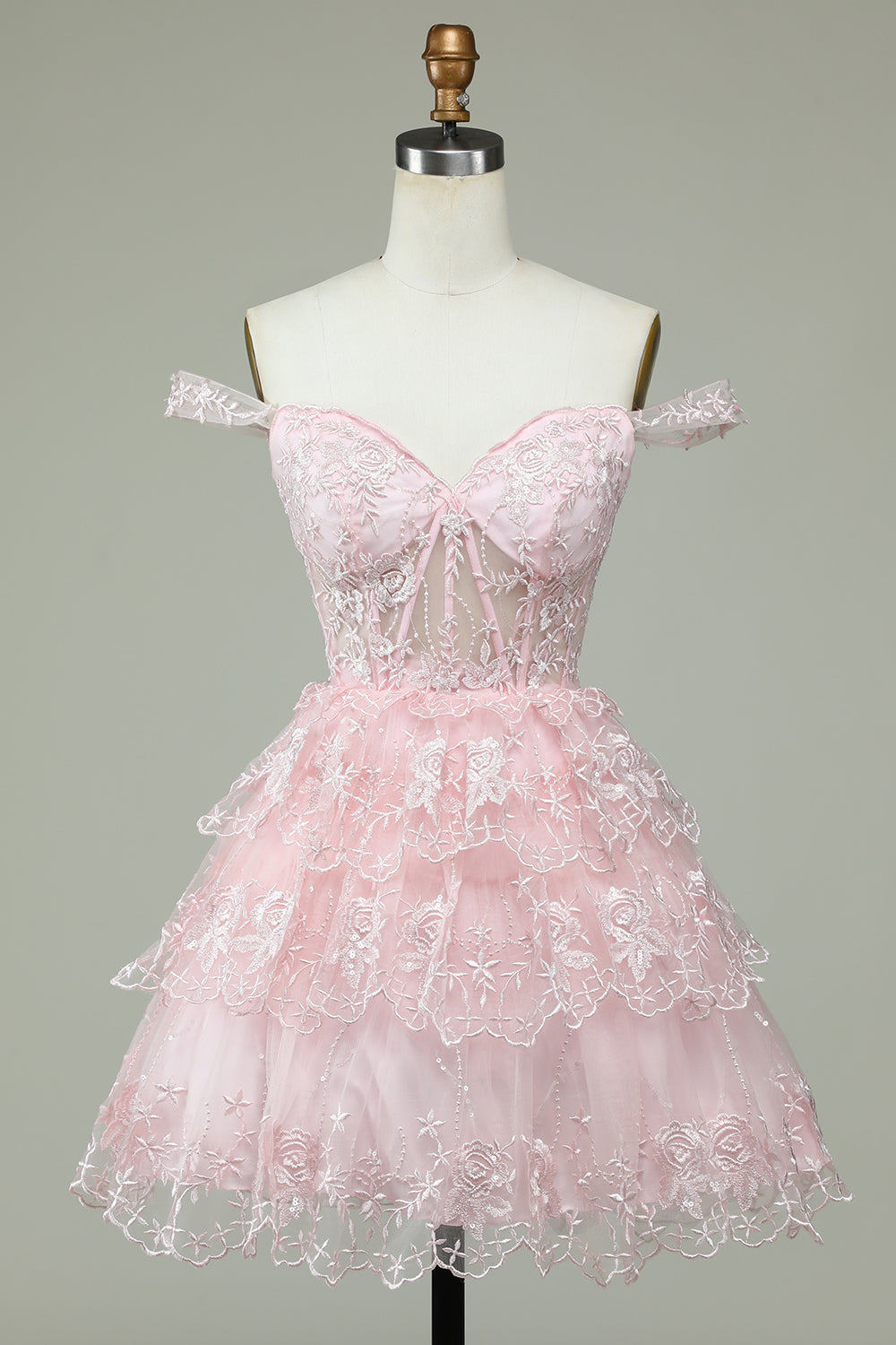 Pink Corset A-Line Short Homecoming Dress with Lace