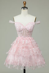 Pink Corset A-Line Short Homecoming Dress with Lace