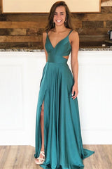 Spaghetti-Straps Split Long Evening Dress