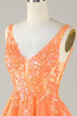 Sparkly Orange A Line Glitter Homecoming Dress with Sequins