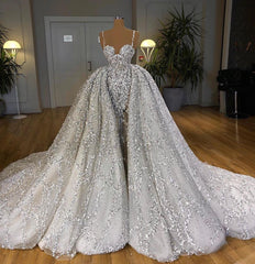 Brilliant Sweetheart Sequin Mermaid Wedding Dress with Ruffle Train