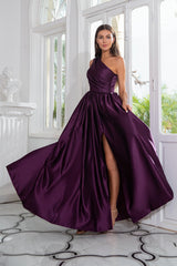 Purple One Shoulder A Line Prom Dress