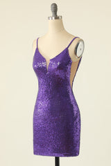 Spaghetti Straps Dark Purple Cocktail Dress