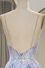 A Line Lilac Backless Long Prom Dress With Appliques