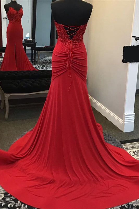 Beaded Red Mermaid Prom Dress with Appliques