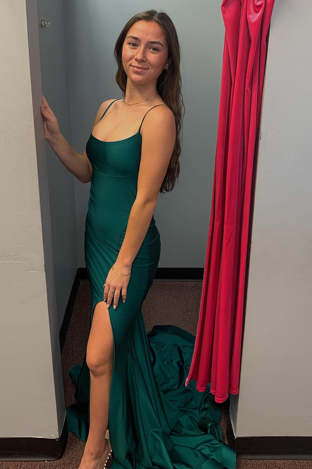 Dark Green Mermaid Long Prom Dress With Slit