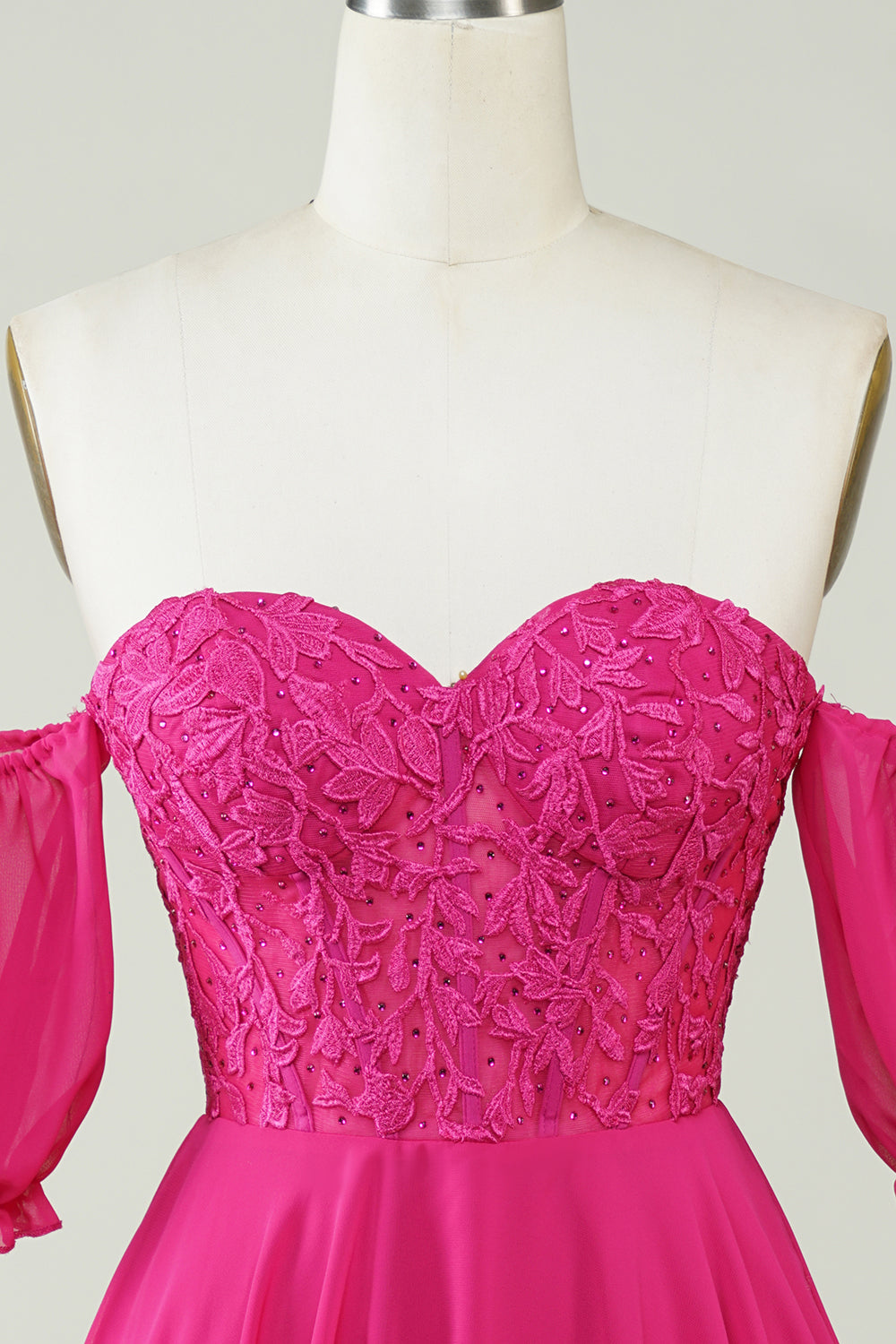 A-Line Fuchsia Corset Chiffon Short Homecoming Dress with Lace