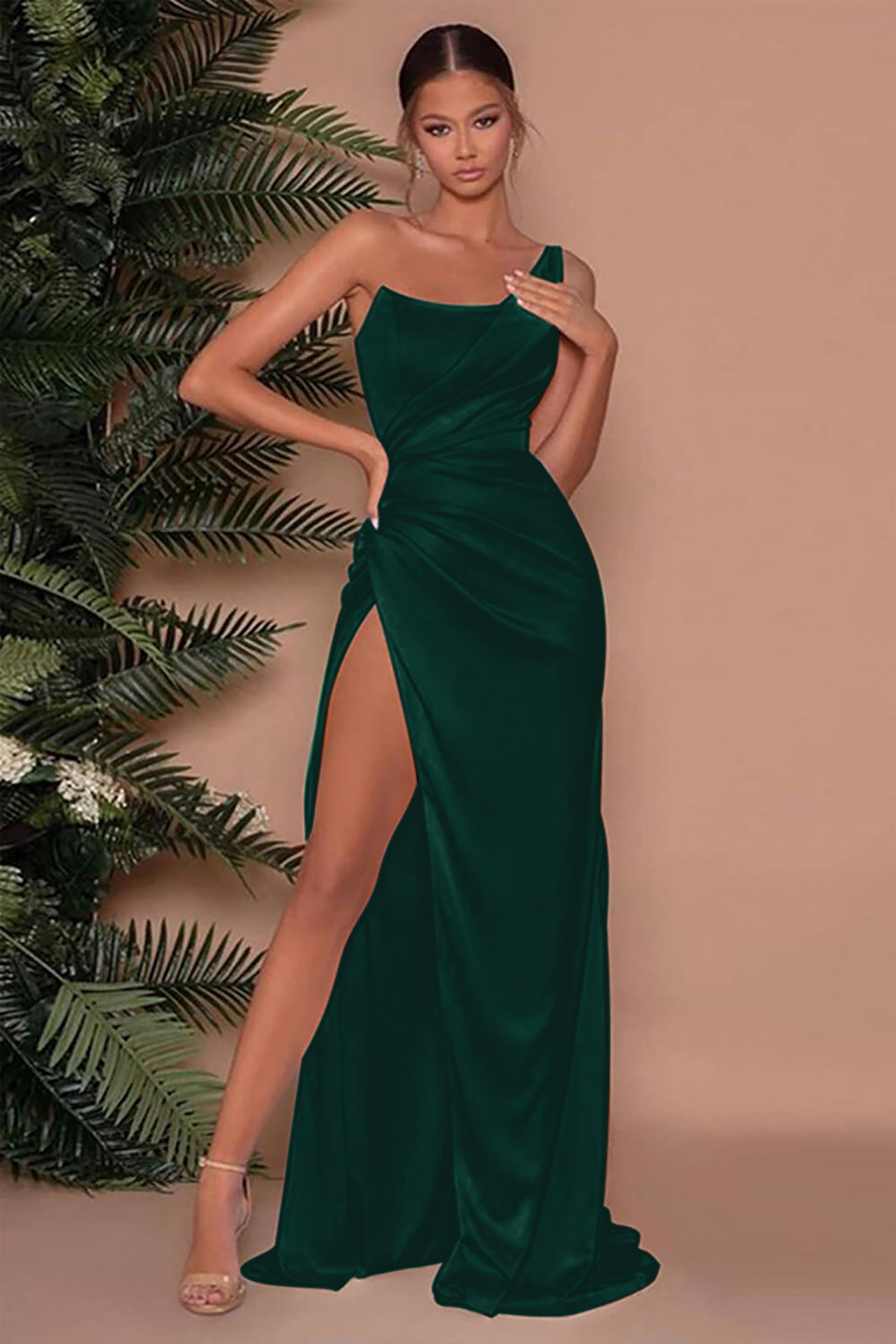 One-Shoulder Sleeveless Long Slit Mermaid Evening Dress