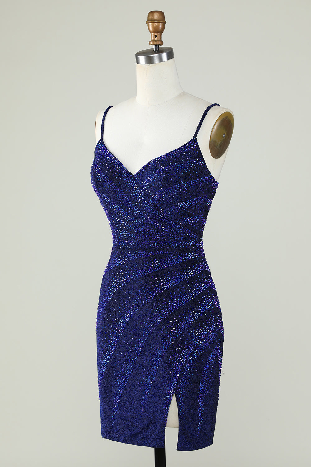 Sparkly Sheath Spaghetti Straps Royal Blue Short Homecoming Dress with Beading