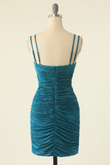 Peacock Blue Bodycon Spaghetti Straps Homecoming Dress