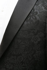 Stylish Peak Lapel Black Jacquard Men's Prom Suit