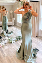 Light Green Convertible Satin Mermaid Prom Bridesmaid Dress