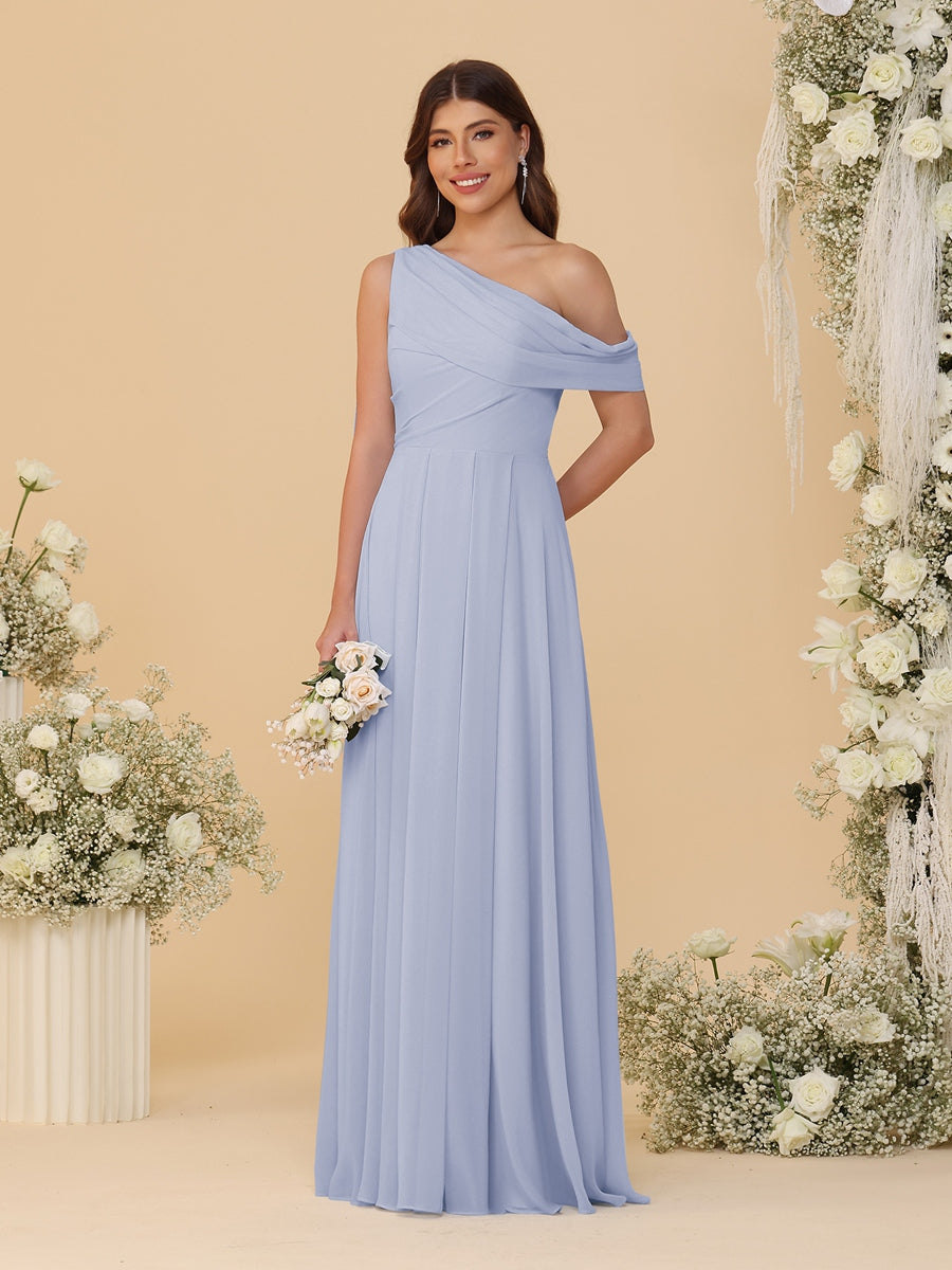 A-Line/Princess One-Shoulder Floor-Length Bridesmaid Dresses With Watteau Train Lavender