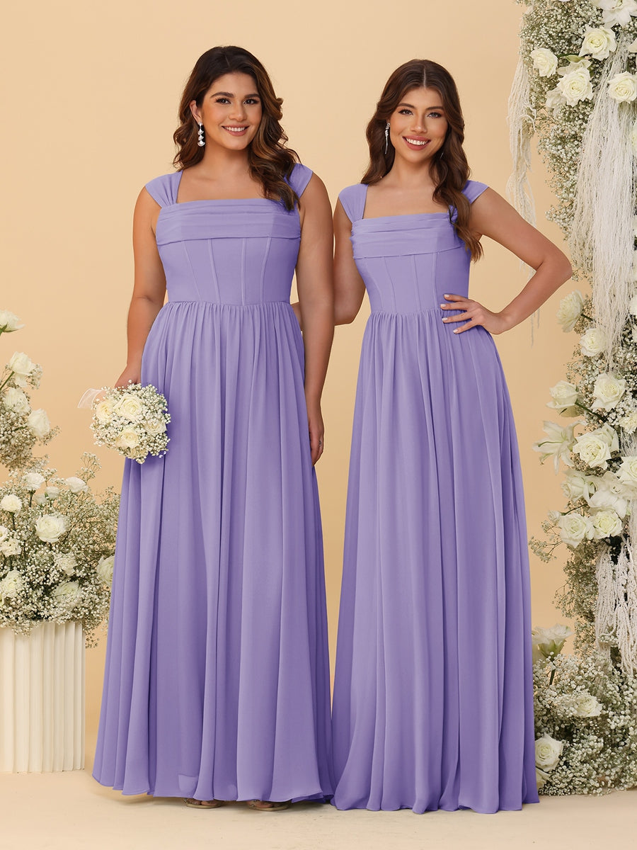 Chiffon A-Line/Princess Square Neck Sleeveless Bridesmaid Dresses with Pleats Wisteria