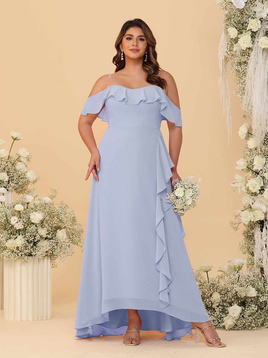 A-Line/Princess Off-the-Shoulder Plus Size Bridesmaid Dresses with Ruffles Lavender