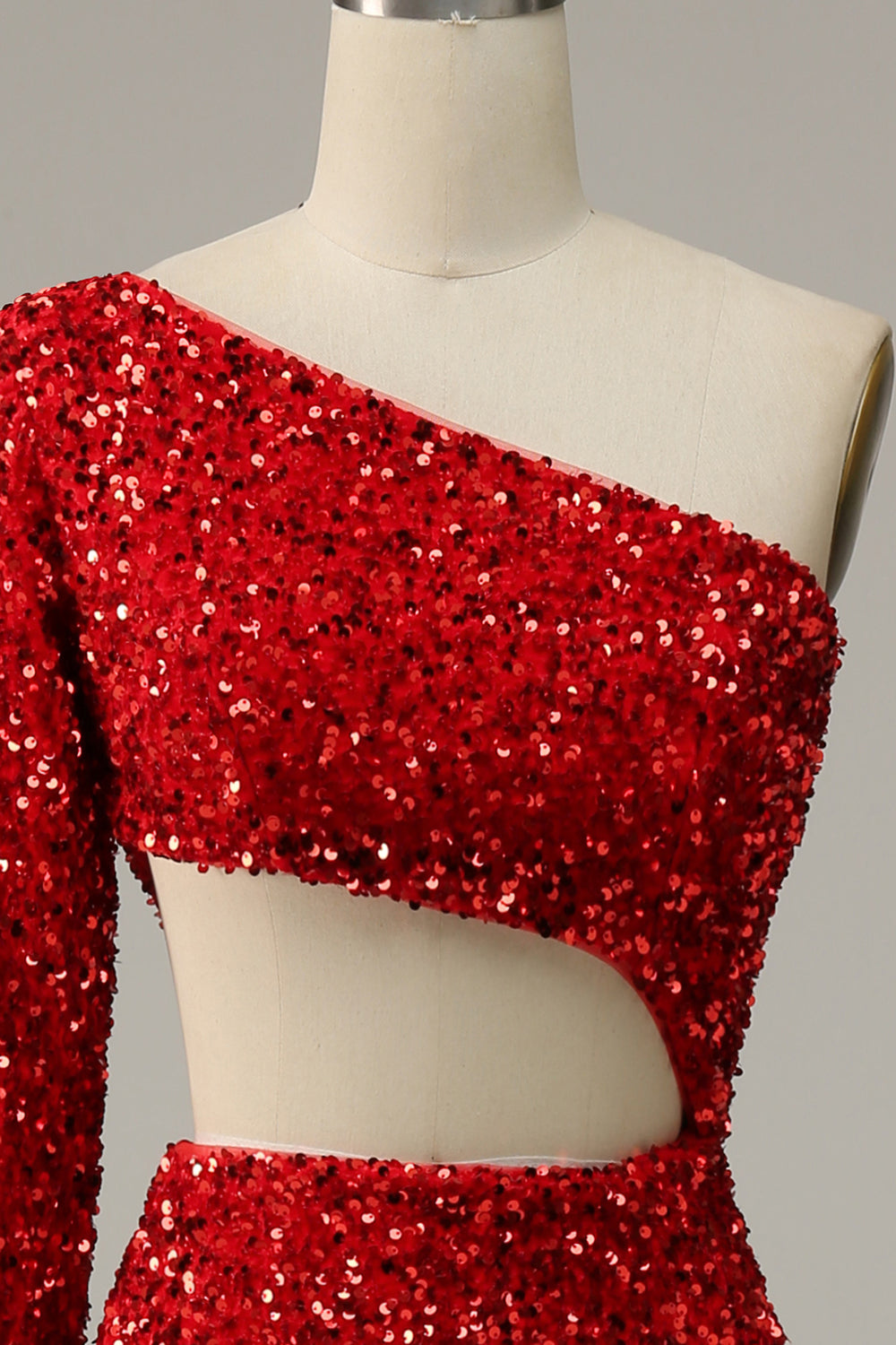 Sheath One Shoulder Red Sequins Long Prom Dress with Silt