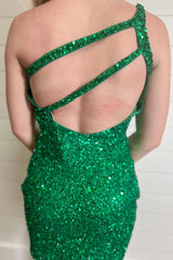 Orange Open Back One Shoulder Sequins Tight Homecoming Dress