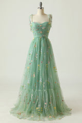 Champagne Prom Dress A-Line Embroidered Bowknot Sleeveless Party Dress