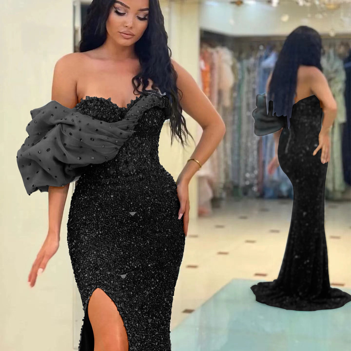 Gorgeous Off-The-Shoulder One Shoulder Sweetheart Mermaid Evening Dress with Sequins