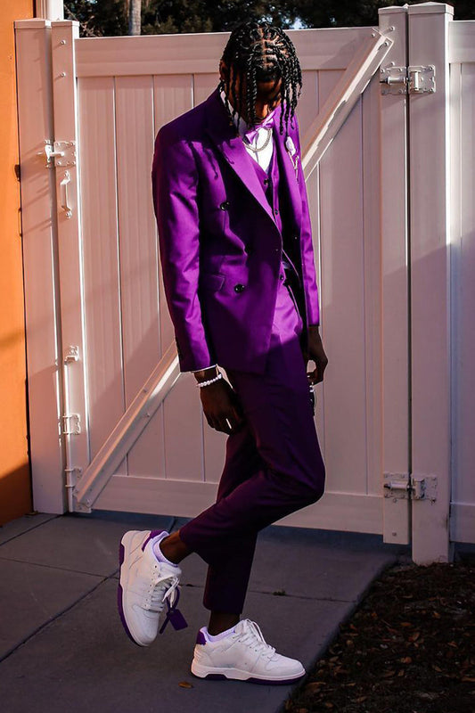 Stylish Purple Double-Breasted 3-Piece Prom Homecoming Suit