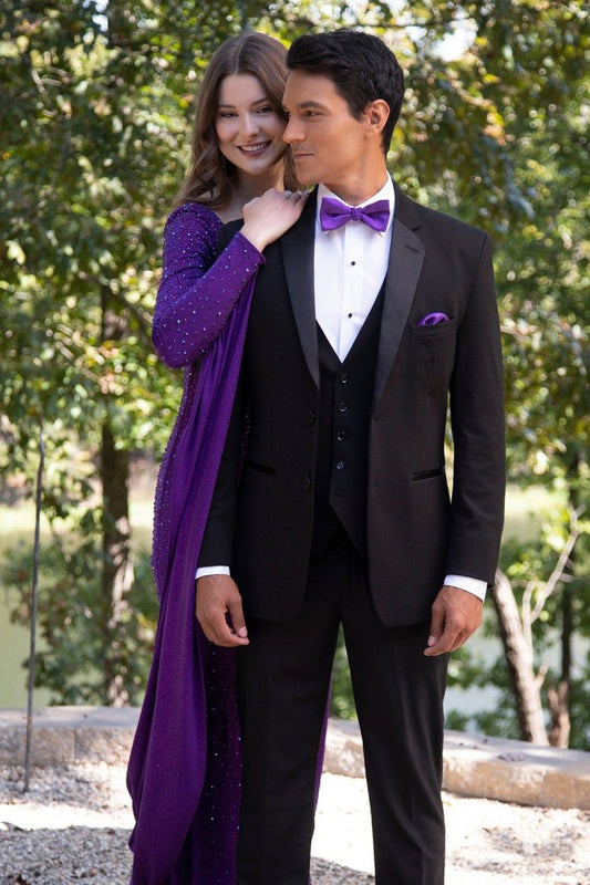 Classic Black Notched Lapel 3-Piece Single-Breasted Men's Prom Wedding Suit