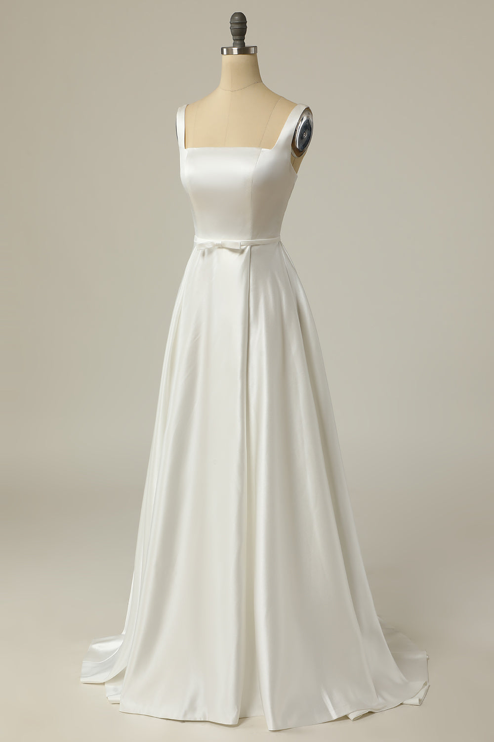 Minimalist Simple A-Line Square Neck White Long Wedding Dress