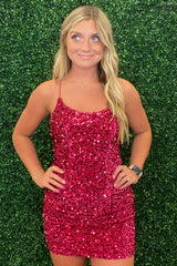 Sparkly Fuchsia Sleeveless Sequin Tight Short Homecoming Dress